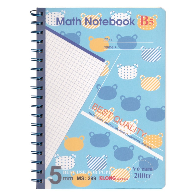 Sổ Caro A4 Math Notebook - 200 trang Klong 